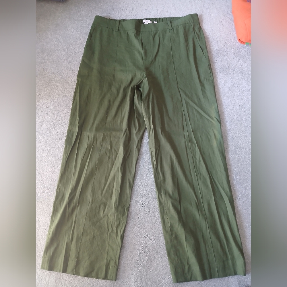 VINCE Women's Olive Green Straight-Leg Pants (LINEN)